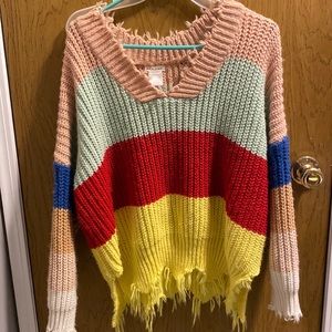distressed sweater color block
